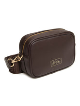 Load image into Gallery viewer, Alice Wheeler AW6158 Chocolate Mini Soho Cross Body Bag with branded strap, gold bee charm and compact design – elegant brown crossbody handbag for everyday use.

