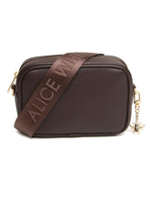 Load image into Gallery viewer, Alice Wheeler AW6158 Chocolate Mini Soho Cross Body Bag with branded strap, gold bee charm and compact design – elegant brown crossbody handbag for everyday use.
