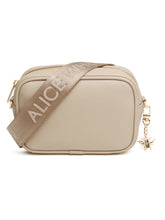 Load image into Gallery viewer, Alice Wheeler AW6165 Stone Mini Soho Cross Body Bag with branded strap, gold bee charm, and compact design – neutral crossbody handbag for women.
