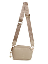 Load image into Gallery viewer, Alice Wheeler AW6165 Stone Mini Soho Cross Body Bag with branded strap, gold bee charm, and compact design – neutral crossbody handbag for women.
