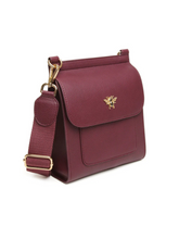 Load image into Gallery viewer, ALICE WHEELER AW6183 Berry Bloomsbury cross body bag in vegan leather with gold hardware, magnetic flap closure and adjustable strap.
