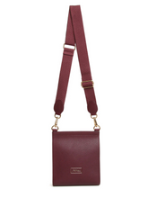 Load image into Gallery viewer, ALICE WHEELER AW6183 Berry Bloomsbury cross body bag in vegan leather with gold hardware, magnetic flap closure and adjustable strap.
