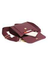 Load image into Gallery viewer, ALICE WHEELER AW6183 Berry Bloomsbury cross body bag in vegan leather with gold hardware, magnetic flap closure and adjustable strap.
