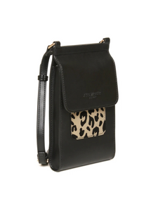 Alice Wheeler AW6215 Leopard Mini Bloomsbury Cross Body Bag – vegan leather compact crossbody with leopard suede panel, card holder and magnetic clasp, women’s stylish everyday bag.