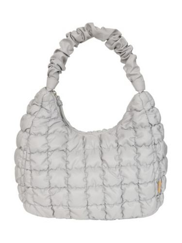 Stylish women's puffer handbag with soft texture, trendy design and zip closure, perfect for everyday fashion or casual outings.