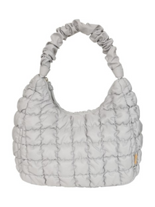 Stylish women's puffer handbag with soft texture, trendy design and zip closure, perfect for everyday fashion or casual outings.