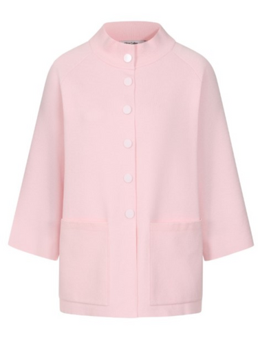 Women's jacket with stand collar and 3/4 sleeves, featuring front popper buttons and patch pockets – stylish lightweight outerwear for spring layering and casual chic outfits