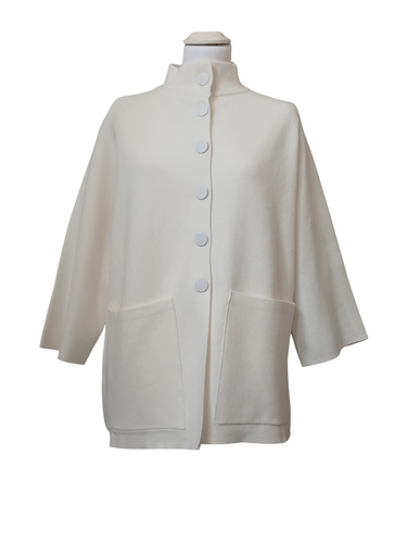 Women's jacket with stand collar and 3/4 sleeves, featuring front popper buttons and patch pockets – stylish lightweight outerwear for spring layering and casual chic outfits