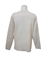 Load image into Gallery viewer, Striped knit jumper for women with side button detail, crew neck and long sleeves – stylish lightweight sweater by Alice Collins perfect for layering and casual wear.
