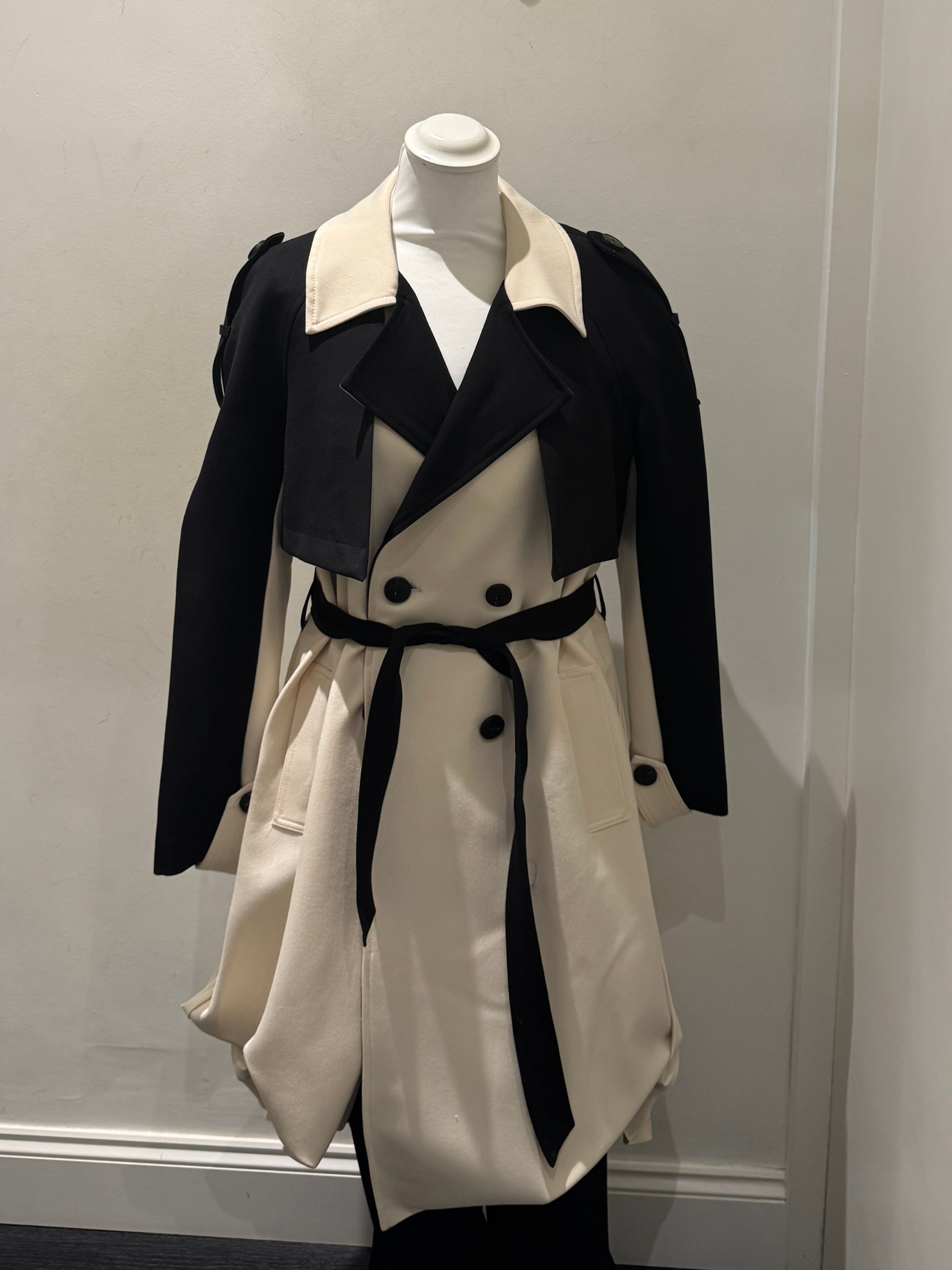 ARGGIDO 49051 Cream and Black Pane Trench Coat