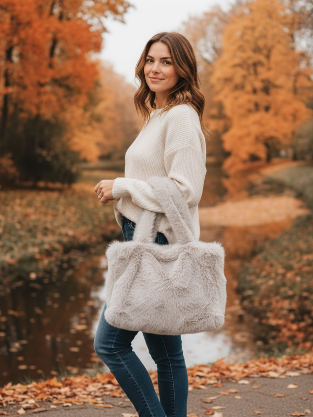 QBAW25 CW B701 Beige Large Fluffy Bag
