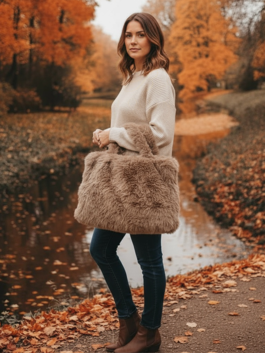QBAW25 CW B701 Taupe Large Fluffy Bag