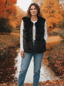 QBAW25 CW VC811 Black Faux Fur Vest Coat