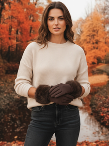 QBAW25 CW GW006 Chocolate Brown Faux Fur Gloves