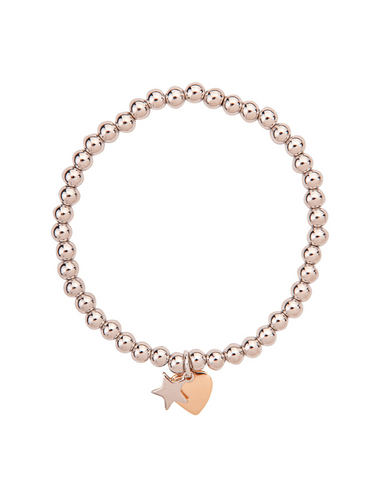 D&X DB1942S White Gold Plated Beaded Star and Heart Charm Bracelet – elegant stainless steel beaded bracelet with star and heart charms, versatile women’s jewellery for everyday wear and gifting.