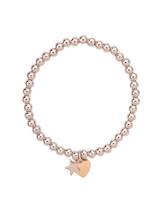 D&X DB1942S White Gold Plated Beaded Star and Heart Charm Bracelet – elegant stainless steel beaded bracelet with star and heart charms, versatile women’s jewellery for everyday wear and gifting.