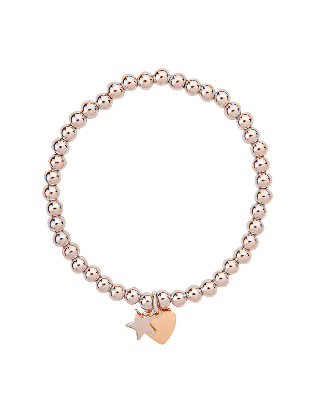 D&X DB1942S White Gold Plated Beaded Star and Heart Charm Bracelet – elegant stainless steel beaded bracelet with star and heart charms, versatile women’s jewellery for everyday wear and gifting.