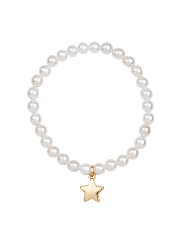 D&X DB2092K Pearl Bracelet with Gold Tone Star Pendant – elasticated pearl bracelet with polished gold-tone star charm, elegant jewellery