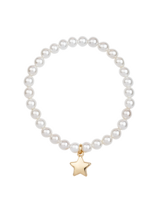 D&X DB2092K Pearl Bracelet with Gold Tone Star Pendant – elasticated pearl bracelet with polished gold-tone star charm, elegant jewellery