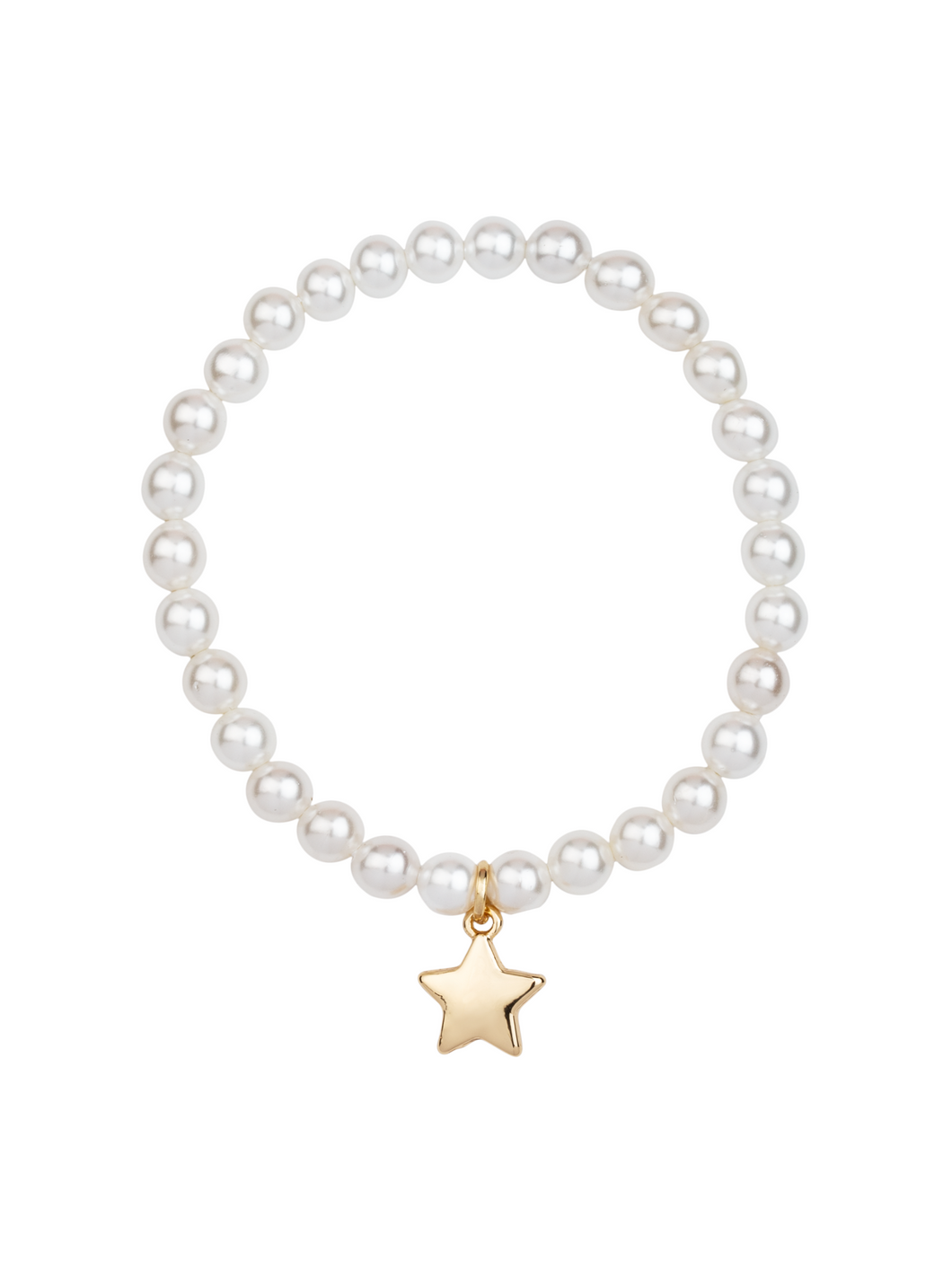 D&X DB2092K Pearl Bracelet with Gold Tone Star Pendant – elasticated pearl bracelet with polished gold-tone star charm, elegant jewellery