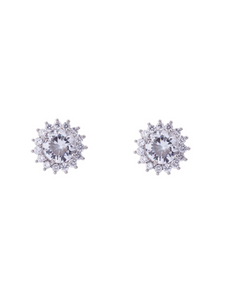 D&X DE0461R White Gold Zirconia Stud Earrings – radiant cubic zirconia halo studs with white gold plated finish, elegant women’s jewellery for everyday wear and special occasions.