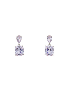D&X DE0498R White Gold Plated Teardrop and Zirconia Square Post Earrings – elegant cubic zirconia drop earrings with white gold finish, timeless women’s jewellery for day and evening wear.