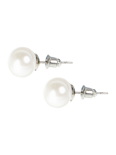 D&X DE0629A White Gold Pearl Stud Earrings – elegant faux pearl studs with white gold plated finish, timeless women’s jewellery for everyday and evening wear.