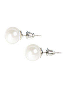 D&X DE0629A White Gold Pearl Stud Earrings – elegant faux pearl studs with white gold plated finish, timeless women’s jewellery for everyday and evening wear.
