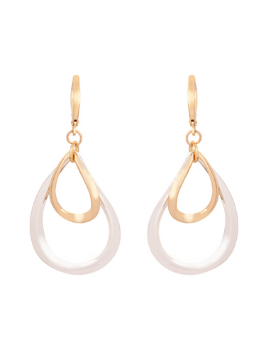 &X DE0930C Gold Plated Teardrop Dangle Earrings – two-tone stainless steel teardrop earrings in gold and white gold finish, perfect for adding elegant style to any outfit.