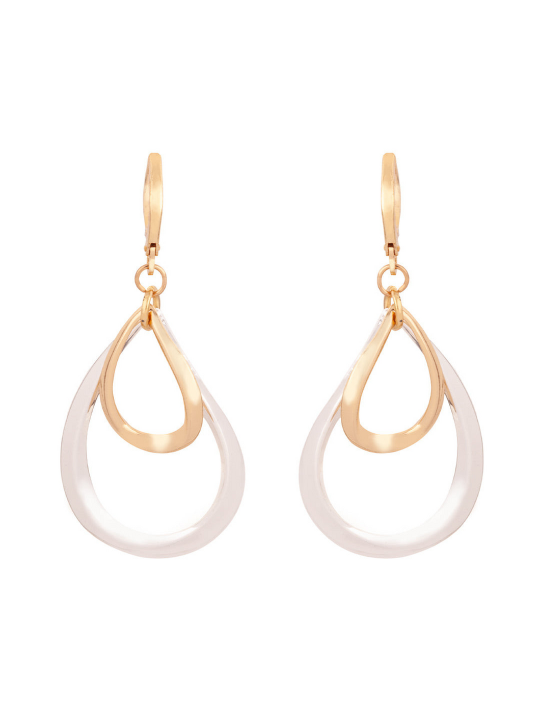&X DE0930C Gold Plated Teardrop Dangle Earrings – two-tone stainless steel teardrop earrings in gold and white gold finish, perfect for adding elegant style to any outfit.