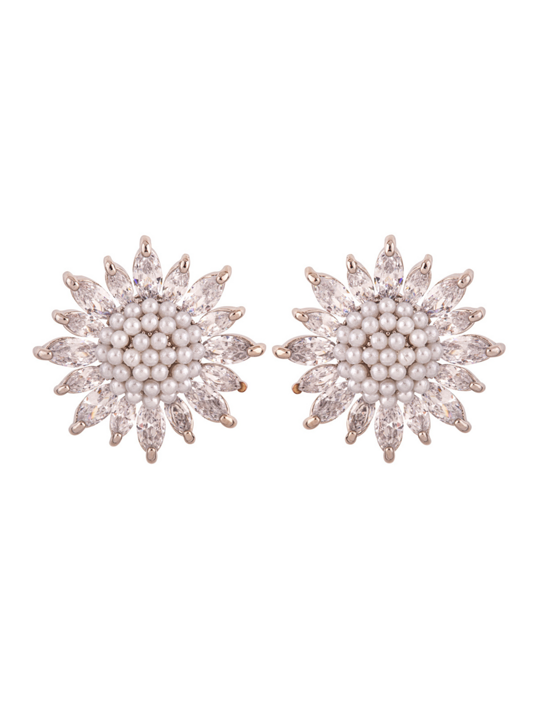D&X DE0934A Gold Plated Zirconia Stud Earrings – floral-inspired gold plated cubic zirconia studs, elegant women’s jewellery for everyday wear and special occasions.