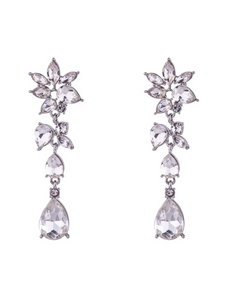 D&X DE1046R White Gold Plated Flower & Teardrop Zirconia Earrings – elegant floral cubic zirconia dangle earrings with teardrop detail, timeless women’s jewellery for weddings, evening wear and special occasions.