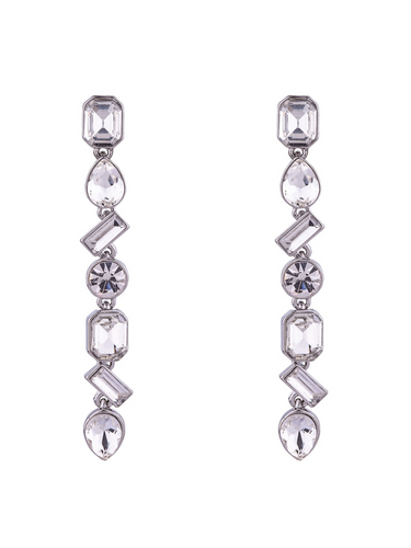 D&X DE1047R White Gold Plated Mix Shape Zirconia Drop Earrings – statement cubic zirconia drop earrings with mixed-shape design, luxury women’s jewellery for evening and special occasions.