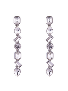 D&X DE1047R White Gold Plated Mix Shape Zirconia Drop Earrings – statement cubic zirconia drop earrings with mixed-shape design, luxury women’s jewellery for evening and special occasions.