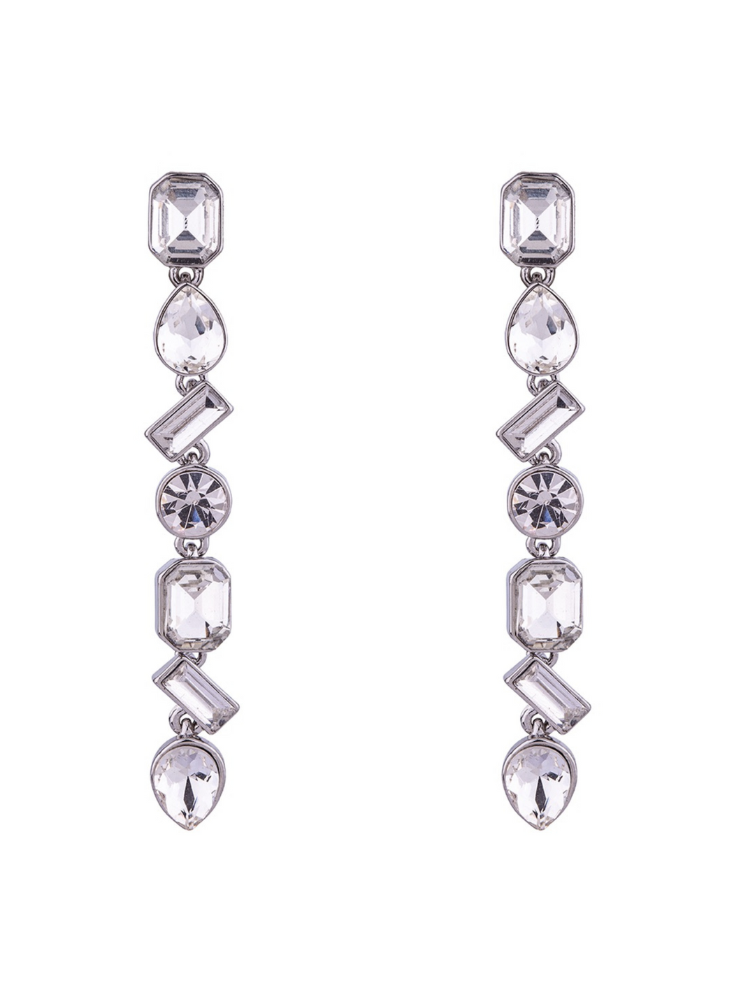 D&X DE1047R White Gold Plated Mix Shape Zirconia Drop Earrings – statement cubic zirconia drop earrings with mixed-shape design, luxury women’s jewellery for evening and special occasions.