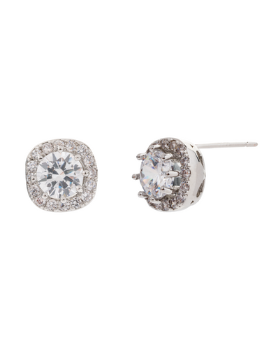 D&X DE1065R White Gold Zirconia Cube Stud Earrings – sparkling cubic zirconia studs with white gold plated finish, timeless women’s jewellery for everyday and occasion wear.