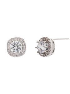 D&X DE1065R White Gold Zirconia Cube Stud Earrings – sparkling cubic zirconia studs with white gold plated finish, timeless women’s jewellery for everyday and occasion wear.