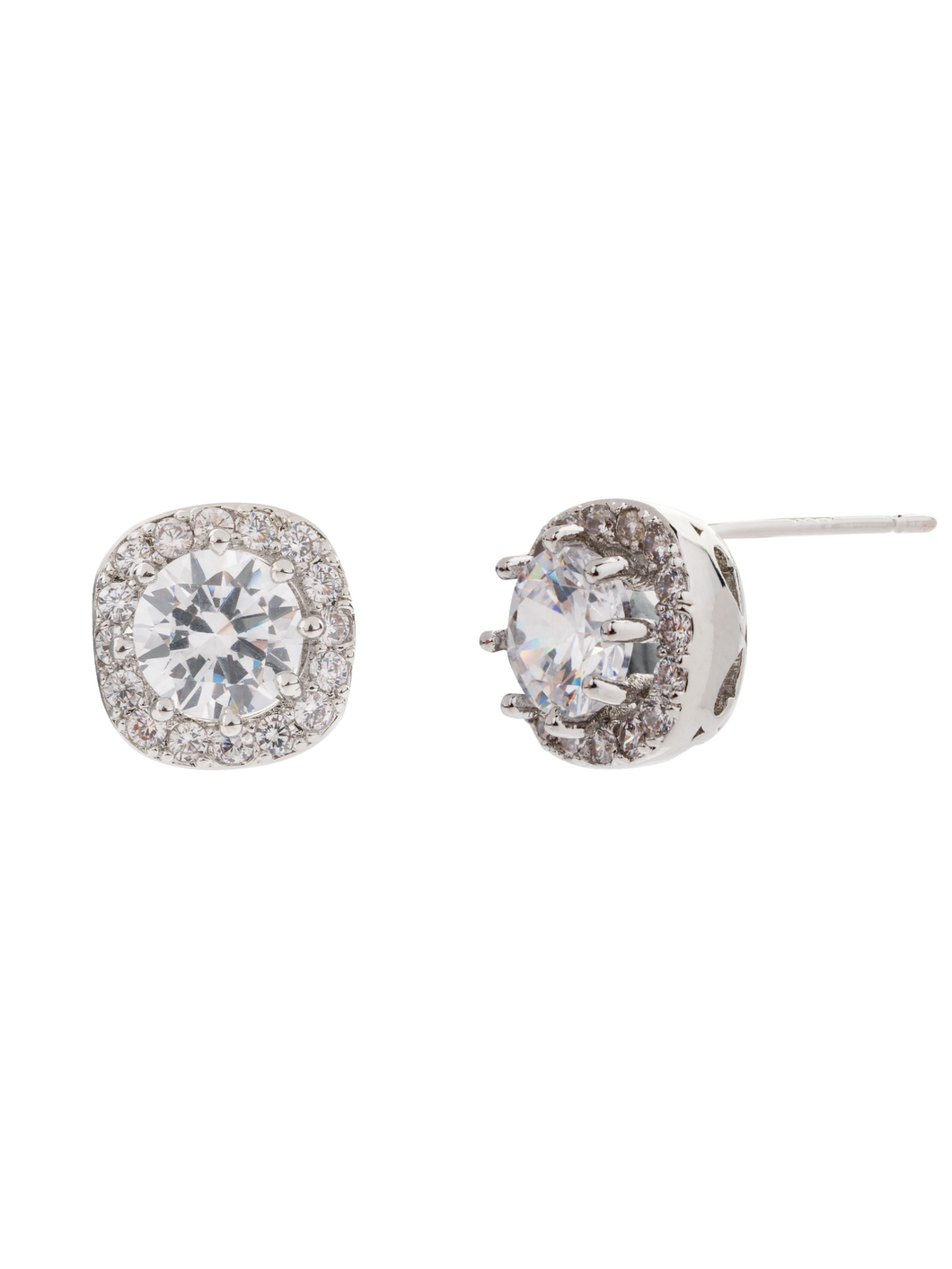 D&X DE1065R White Gold Zirconia Cube Stud Earrings – sparkling cubic zirconia studs with white gold plated finish, timeless women’s jewellery for everyday and occasion wear.