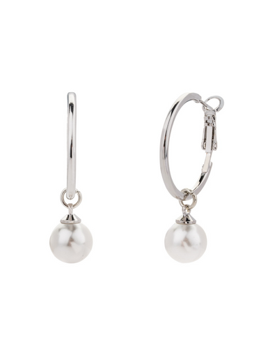 D&X DE1122A White Gold Pearl Drop Lever Earrings – elegant faux pearl drop hoops with white gold plated finish, timeless women’s jewellery for everyday and evening wear.