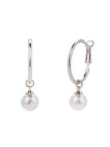 D&X DE1122A White Gold Pearl Drop Lever Earrings – elegant faux pearl drop hoops with white gold plated finish, timeless women’s jewellery for everyday and evening wear.