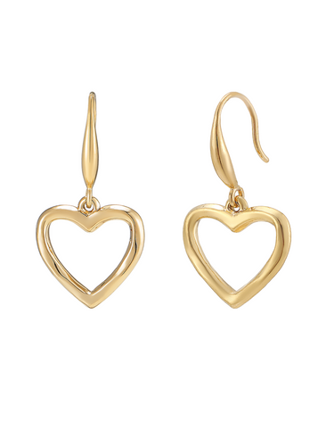 D&X DE1149K gold heart drop earrings – women’s 18K gold plated open heart earrings for elegant day-to-night style.
