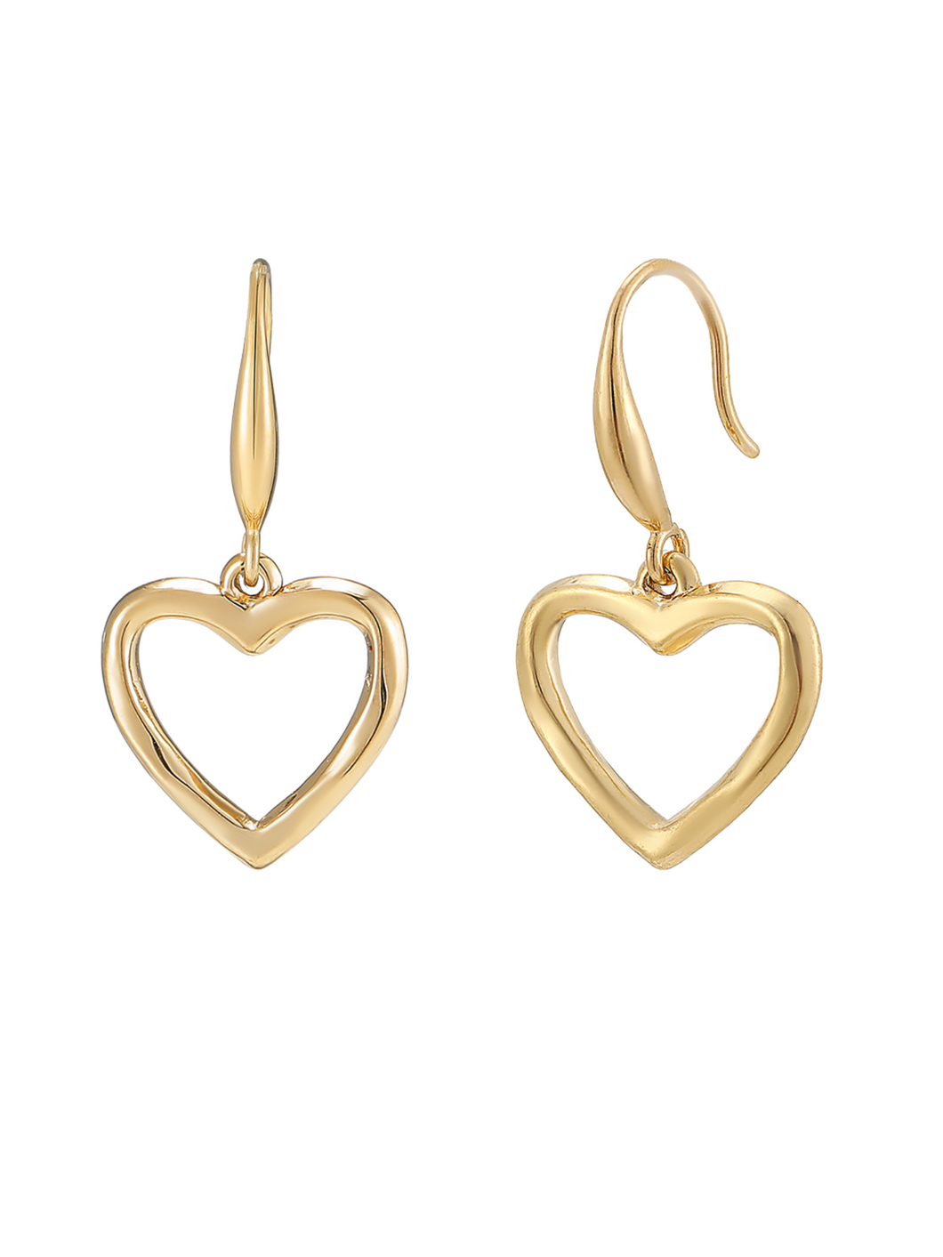 D&X DE1149K gold heart drop earrings – women’s 18K gold plated open heart earrings for elegant day-to-night style.