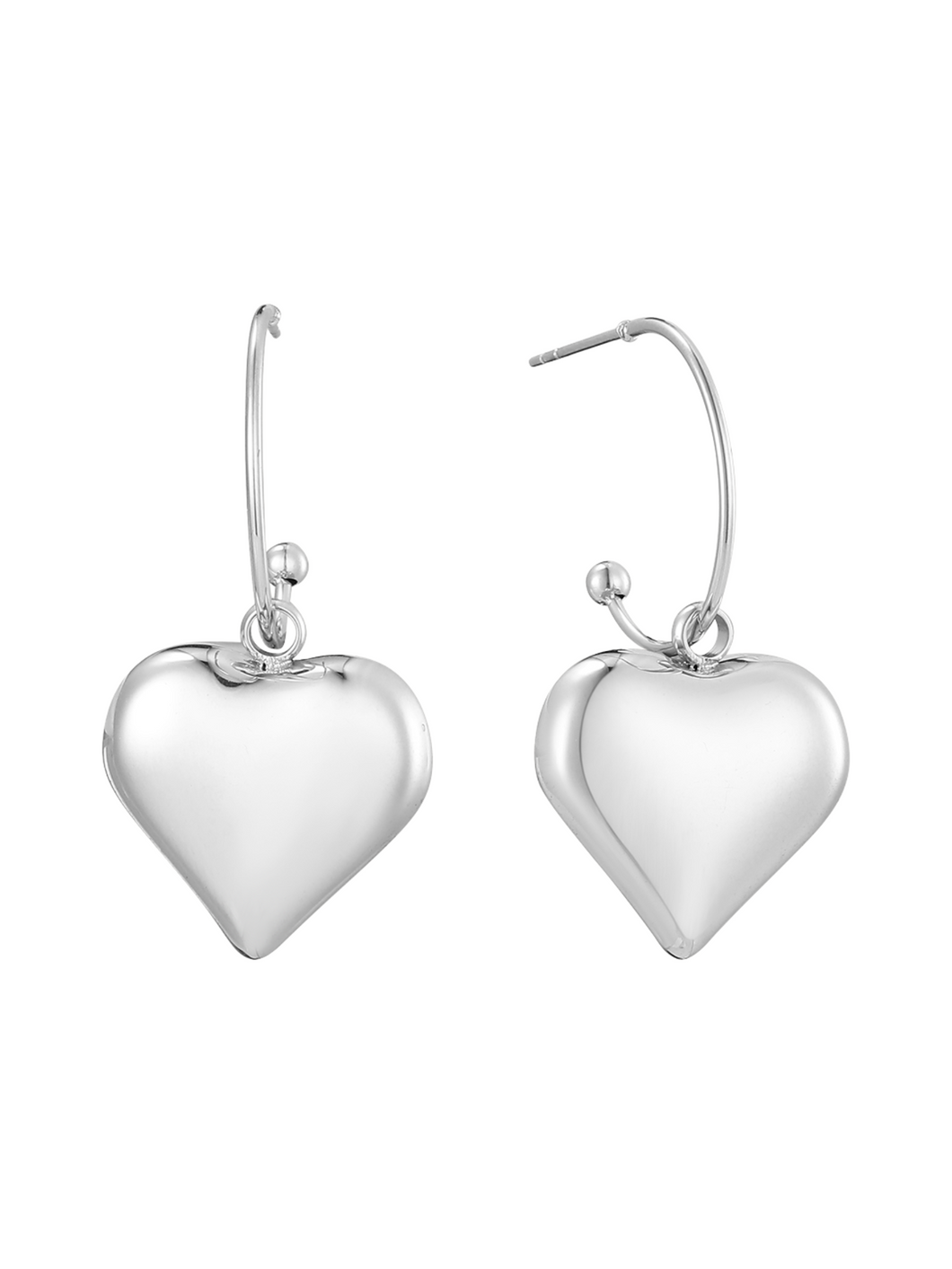 D&X DE1215S White Gold Heart Drop Earrings – polished white gold-plated stainless steel earrings with smooth sculpted heart drops, elegant and modern style.