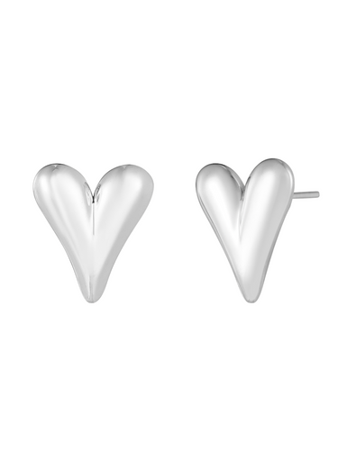 D&X DE1225S white gold plated heart stud earrings – women’s sculpted stainless steel jewellery for everyday elegance