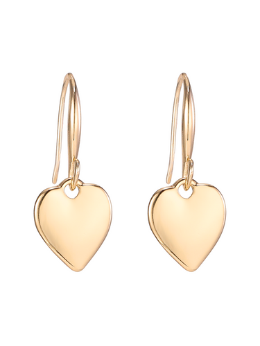 D&X DE1236K gold tone heart drop earrings-polished heart charm drops on gold-tone plated alloy, lightweight day-to-night women’s jewellery.