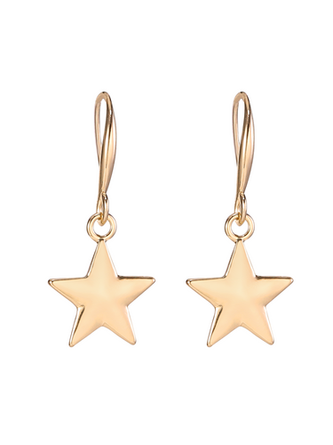 D&X DE1237K gold tone star drop earrings – polished gold star charm dangle earrings in plated alloy, lightweight women’s jewellery.