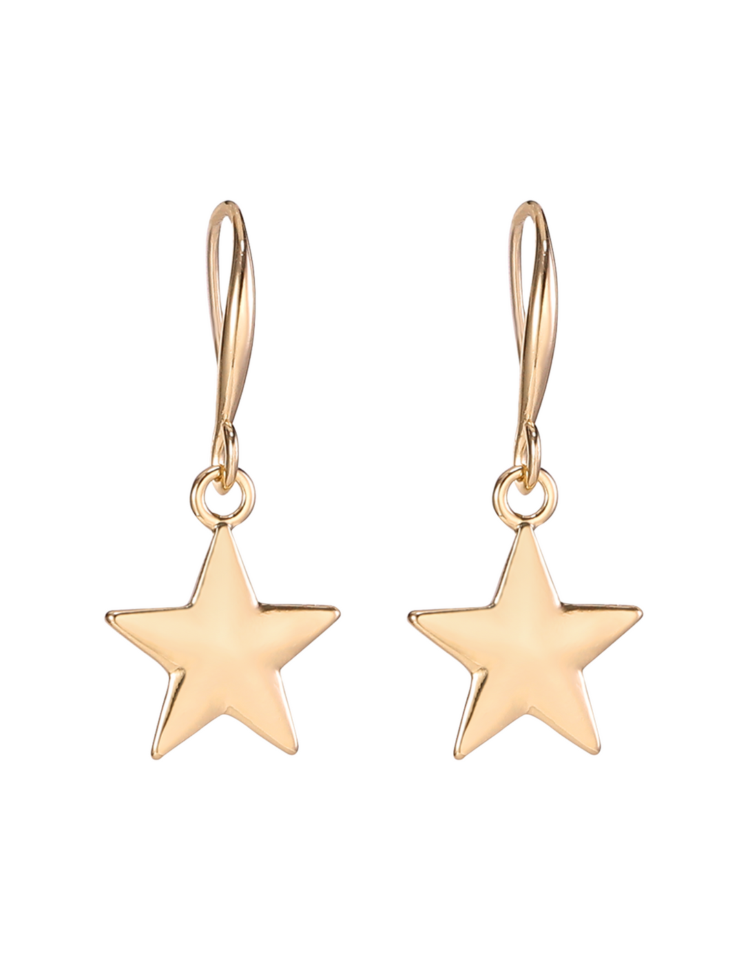 D&X DE1237K gold tone star drop earrings – polished gold star charm dangle earrings in plated alloy, lightweight women’s jewellery.