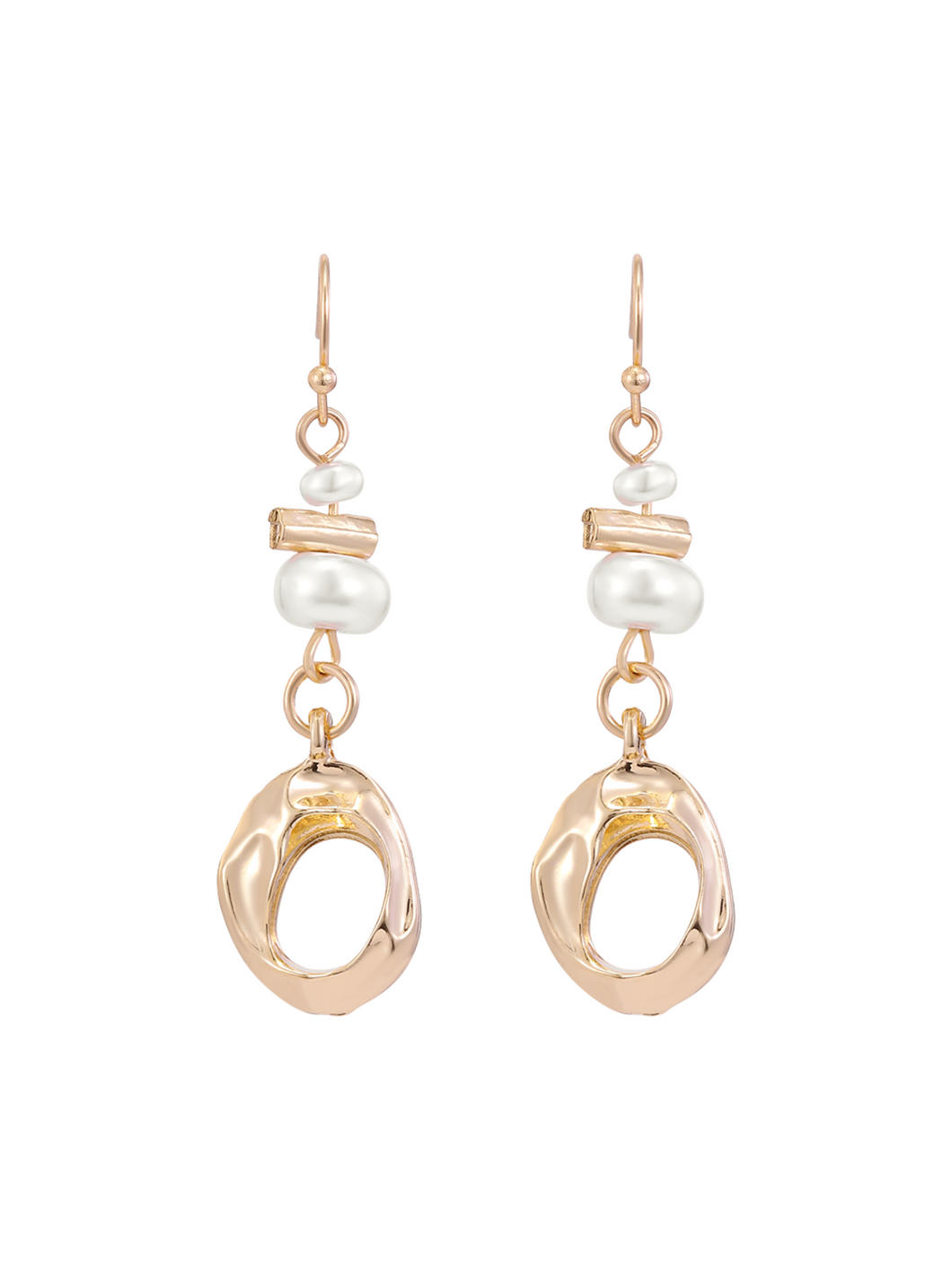 D&X DE1262A Gold Tone Drop Earrings with Pearl and Loop Design – gold plated drop earrings featuring sculptural loop and pearl detail, modern elegant jewellery