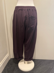 Women's mulberry barrel joggers by Deck by Decollage - high-rise tapered joggers with drawstring waistband, cuffed hems and soft stretch fabric for chic, relaxed everyday wear.