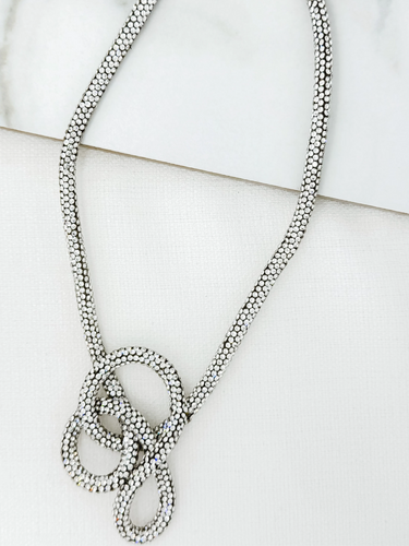 ENVY 4562 Silver Necklace featuring a silver-effect chain fully embellished with crystals, a statement women’s necklace designed to add glamour to evening outfits and special occasions.